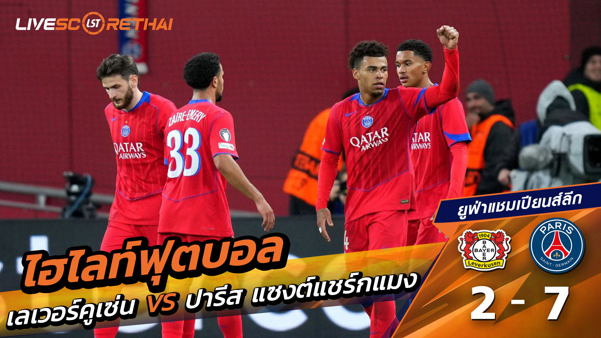 ไฮไลท์ฟุตบอล วันที่ 21 ตุลาคม พ.ศ. 68 ยูฟ่าแชมเปียนส์ลีก : Bayer 04 Leverkusen 2-7 ปารีส แซงต์แชร์กแมง
